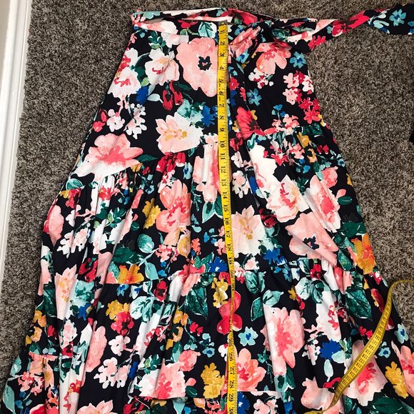 Eliza J Floral Tiered Taffeta Asymmetrical High Low Tie Waist Midi Skirt - Picture 9 of 10